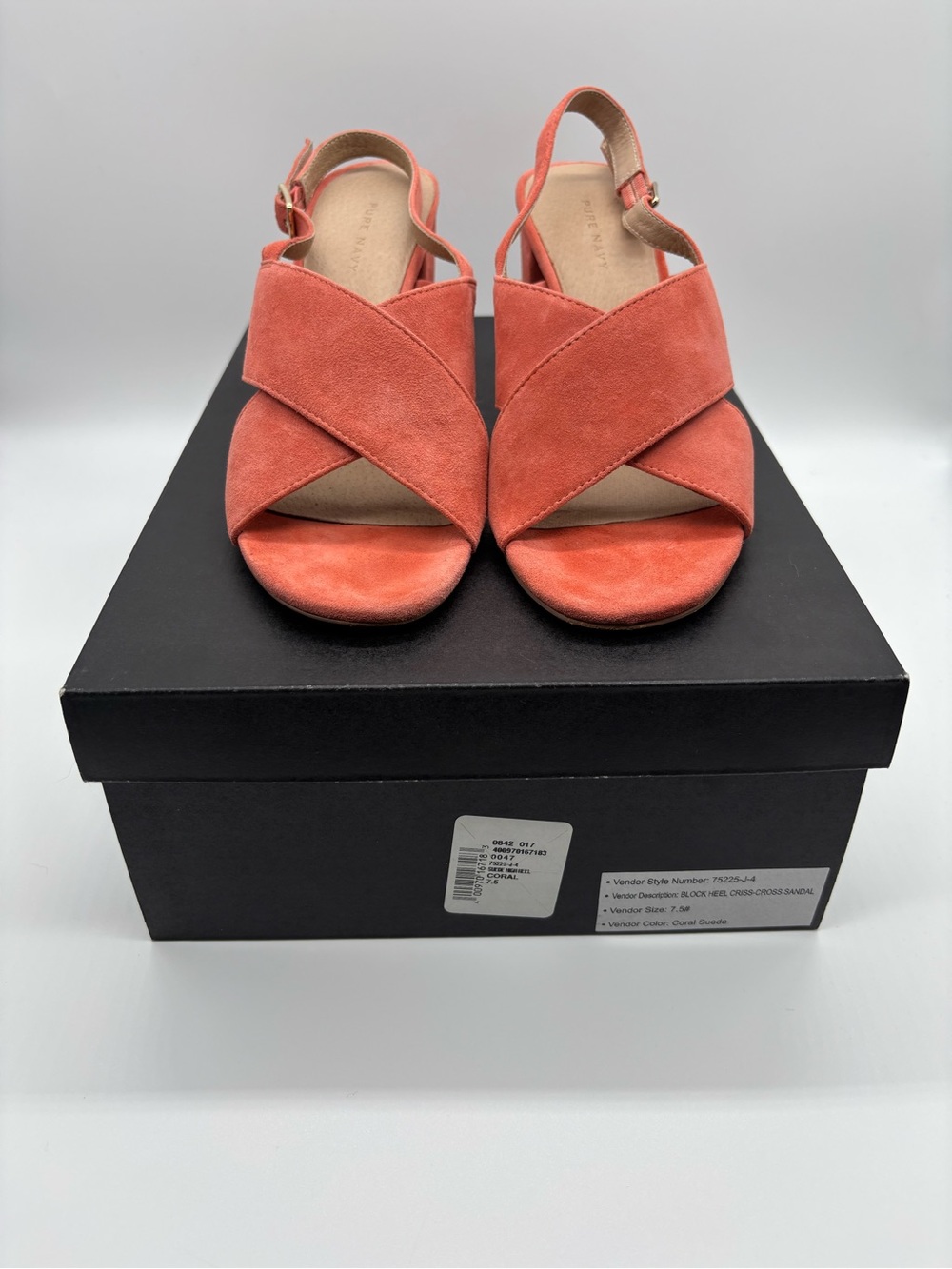 Pure Navy Coral Suede Crisscross Slingback Sandals